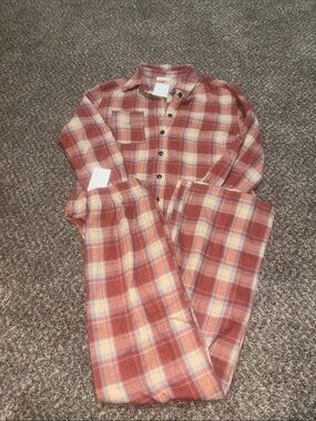 Women's Plaid Flannel Pajama Set - Rust & Cream